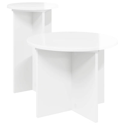 Side Table Set 2 pcs High Gloss White Engineered Wood