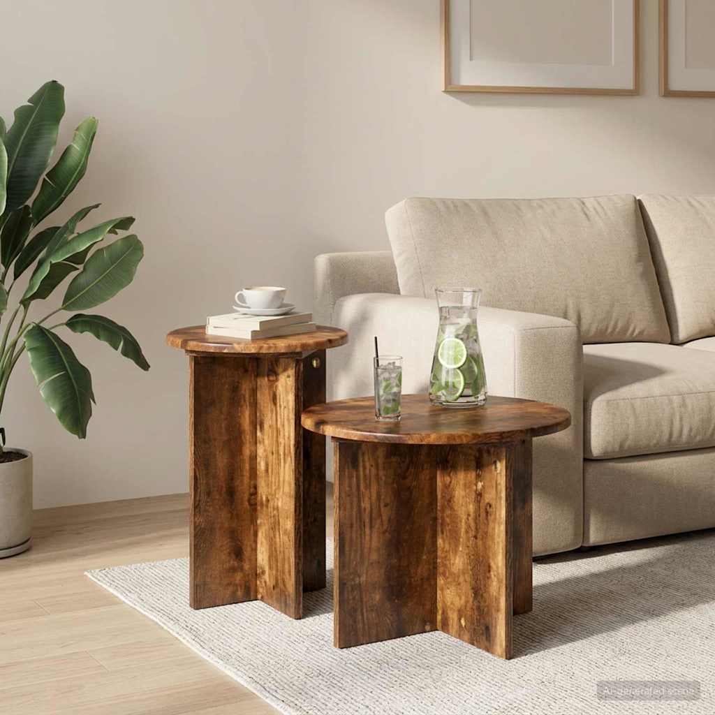 Side Table Set with Storage 2 pcs Smoked Oak Engineered Wood