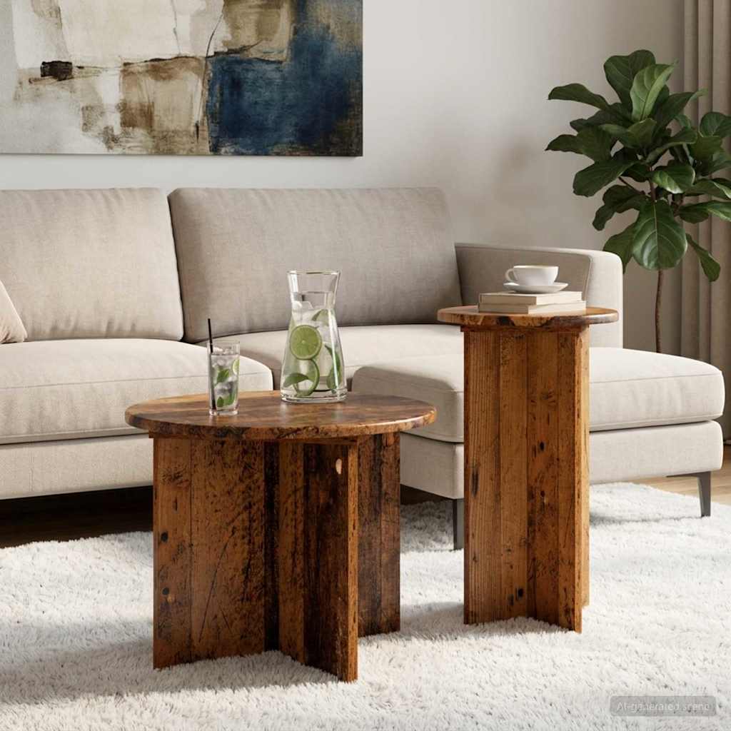Side Table Set with Storage 2 pcs Old Wood Engineered Wood