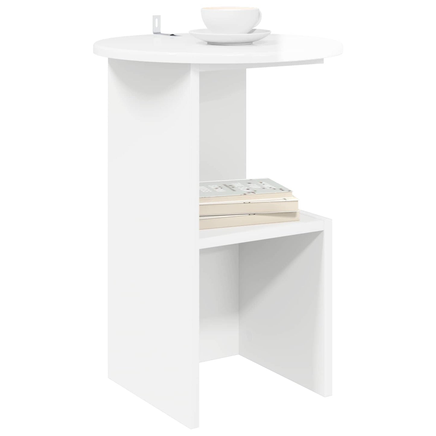 Side Table High Gloss White Ø 39.5 x 55 cm Engineered Wood