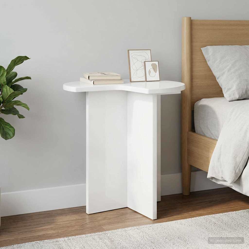 Side Table High Gloss White Ø 39 x 38 cm Engineered Wood