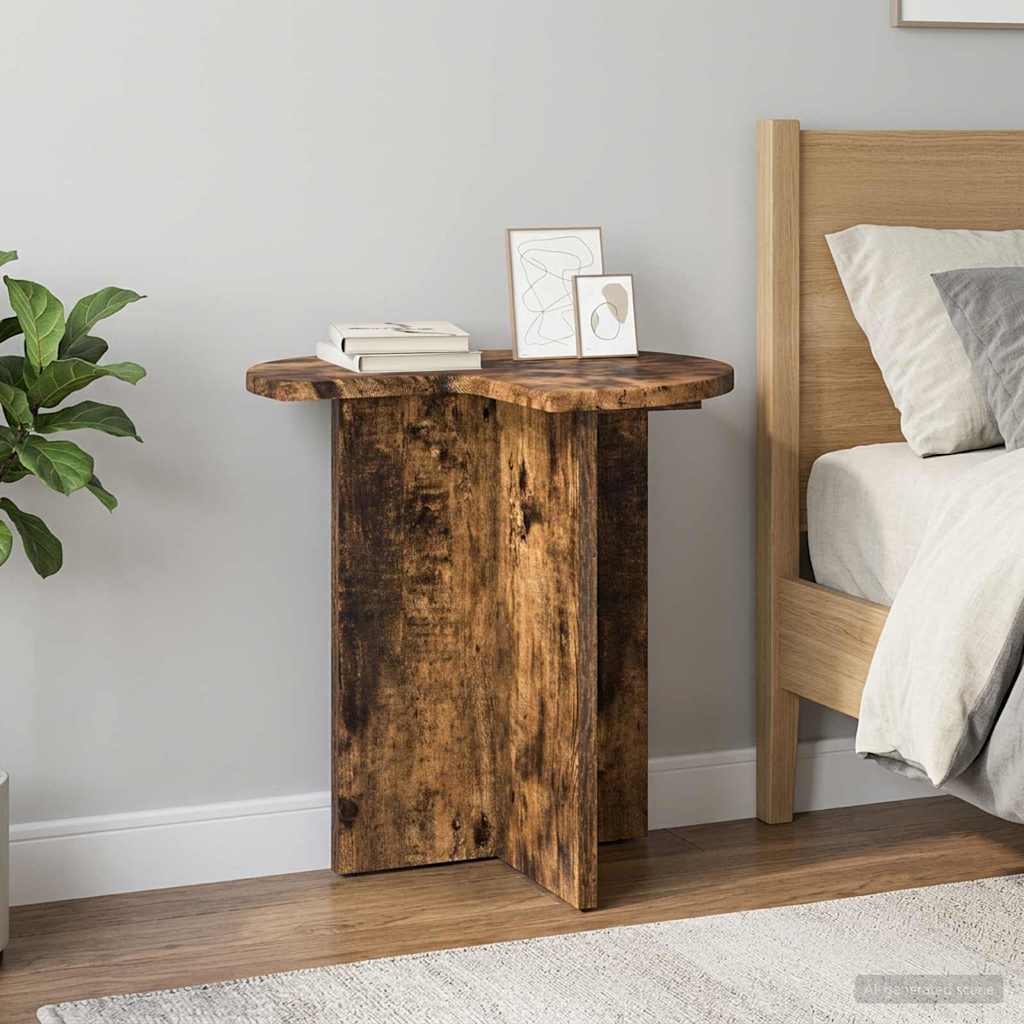 Side Table with Storage Smoked Oak Ø 39 x 38 cm Engineered Wood