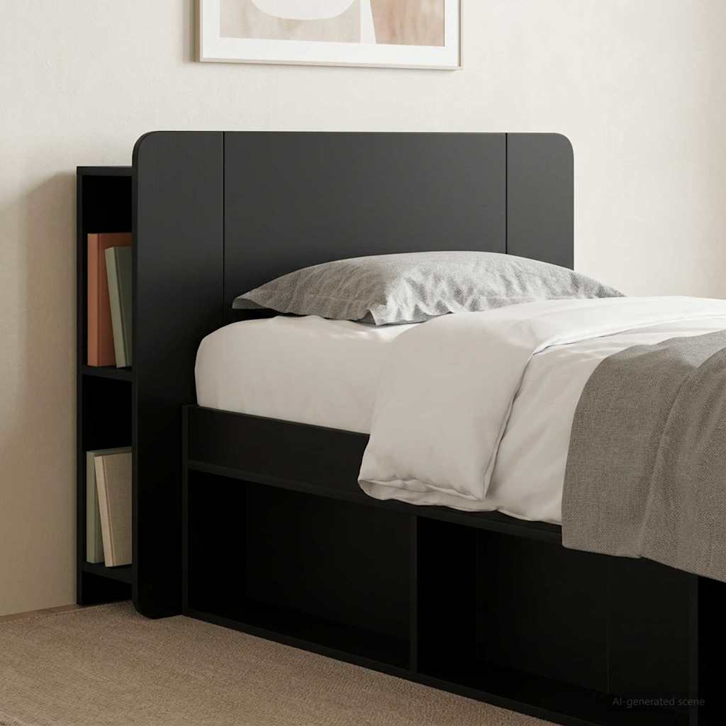 Headboard Cabinet with Storage Black Engineered Wood