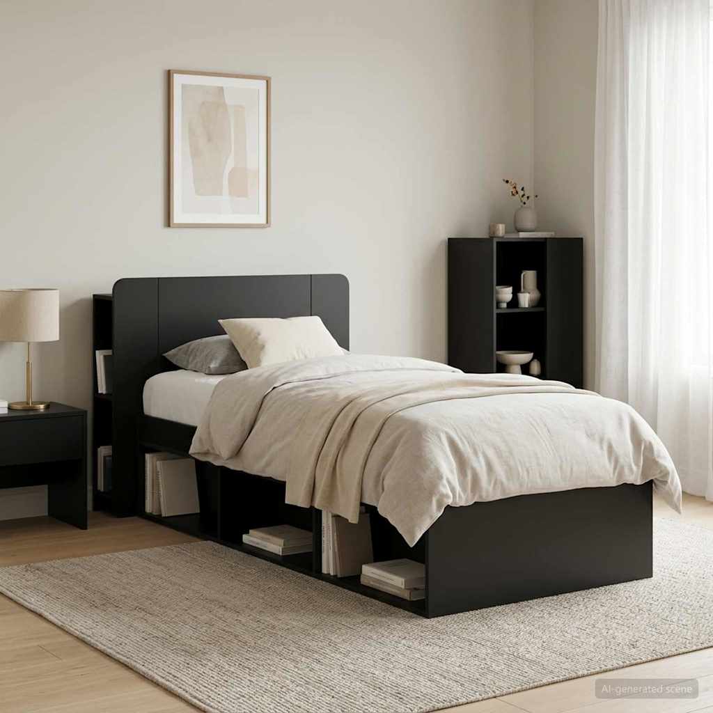 Headboard Cabinet with Storage Black Engineered Wood