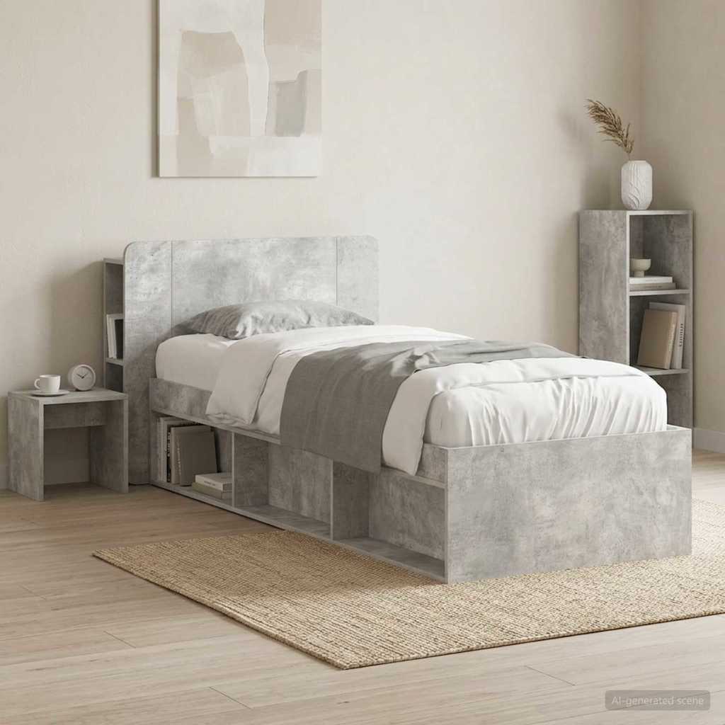 Headboard Cabinet with Storage Concrete Grey Engineered Wood