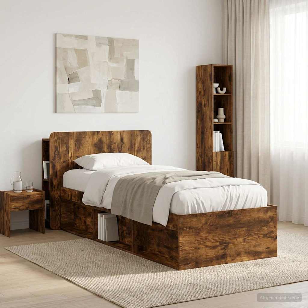 Headboard Cabinet with Storage Smoked Oak Engineered Wood