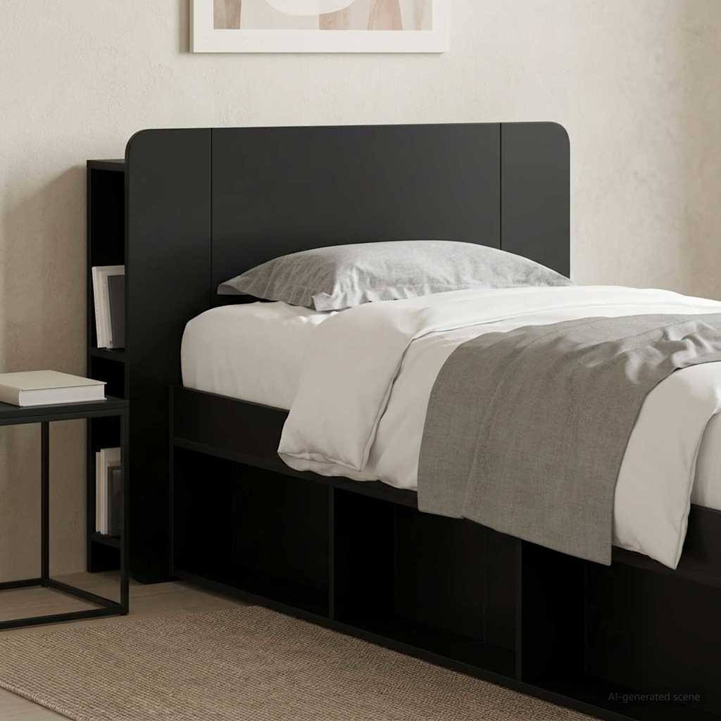 Headboard Cabinet with Storage Black Engineered Wood