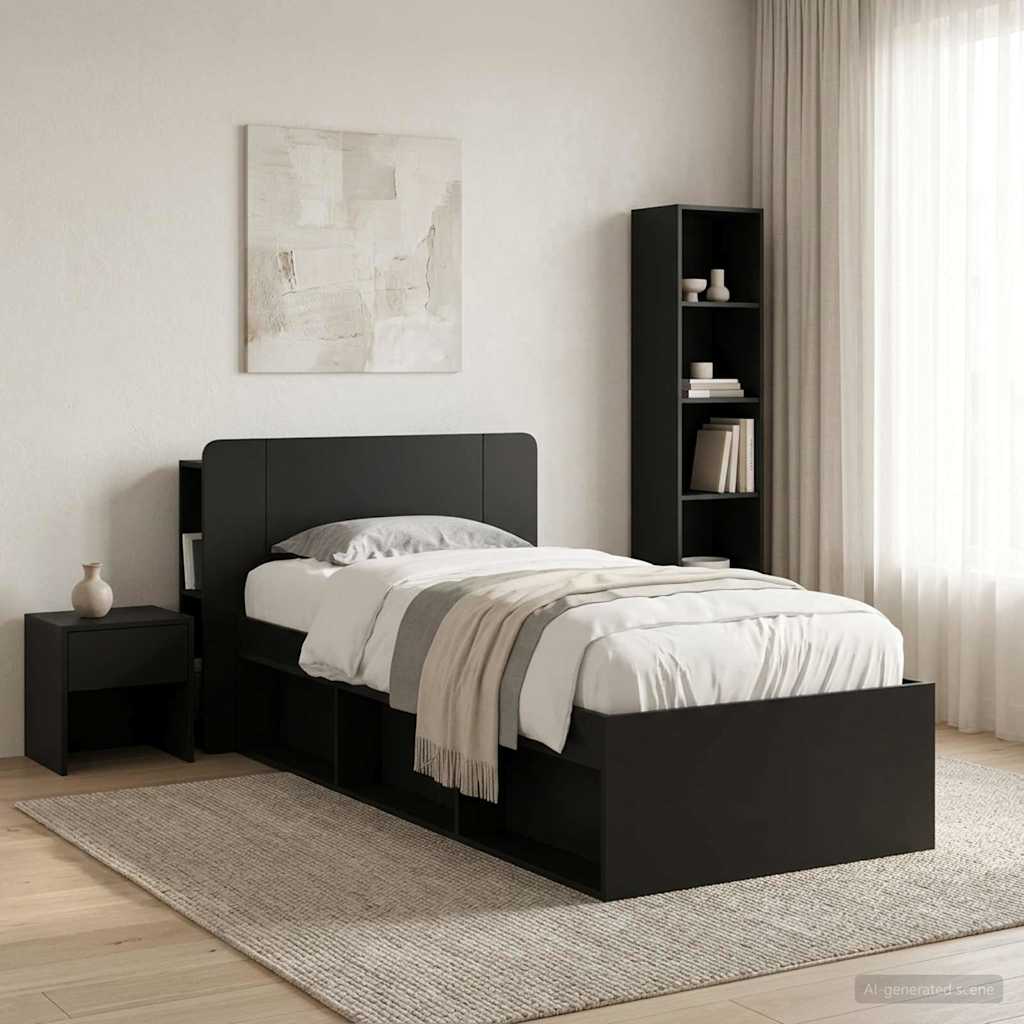 Headboard Cabinet with Storage Black Engineered Wood