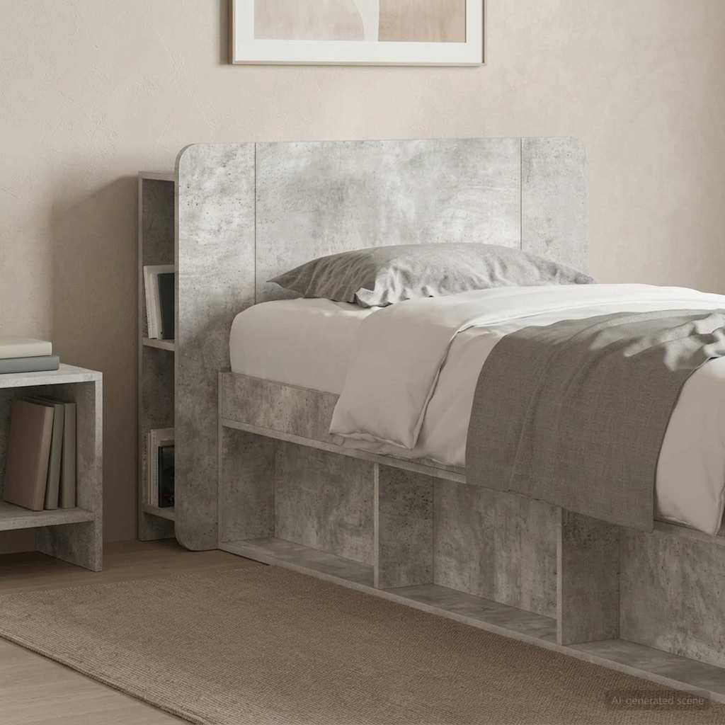 Headboard Cabinet with Storage Concrete Grey Engineered Wood