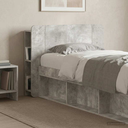 Headboard Cabinet with Storage Concrete Grey Engineered Wood