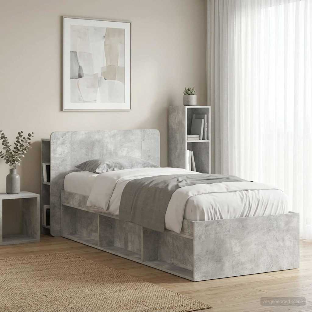 Headboard Cabinet with Storage Concrete Grey Engineered Wood