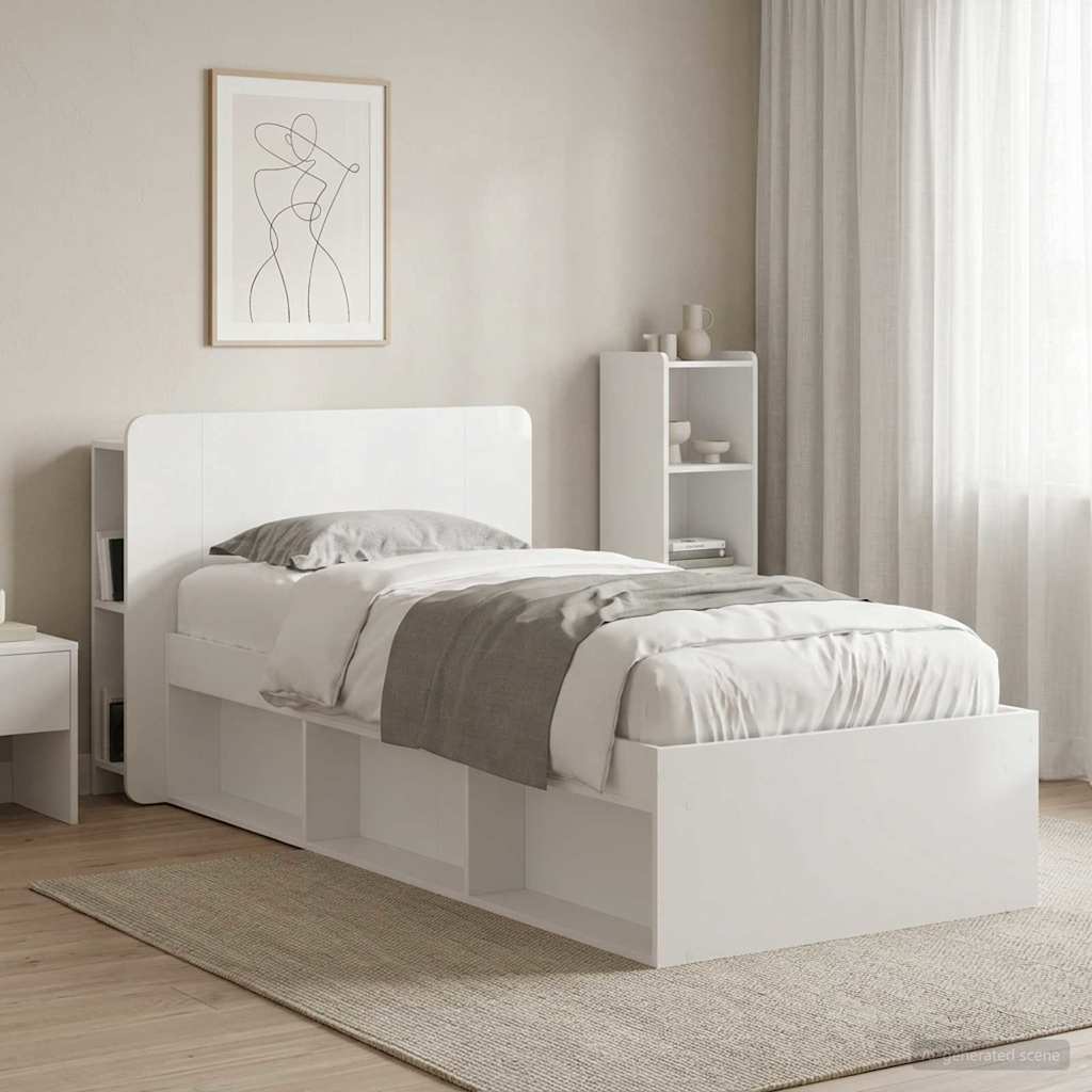 Headboard Cabinet with Storage High Gloss White Engineered Wood