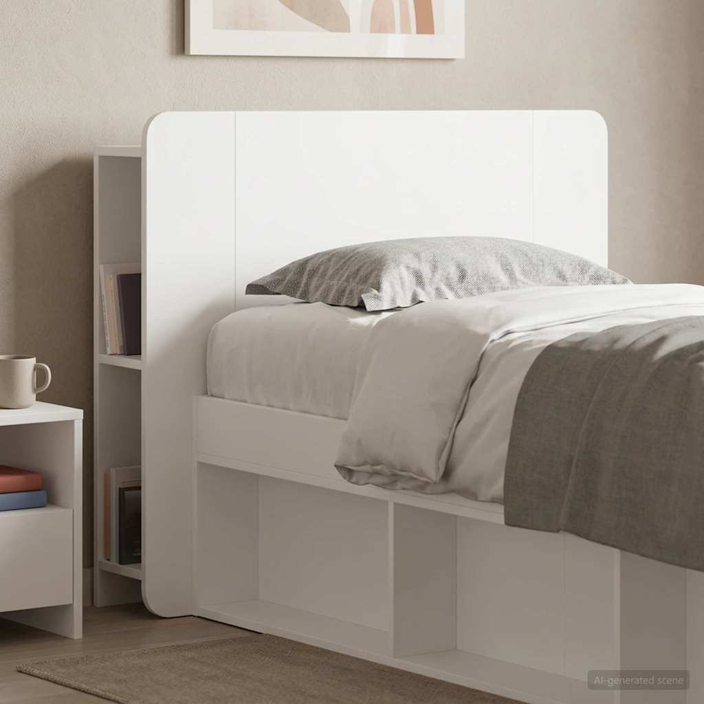 Headboard Cabinet with Storage High Gloss White Engineered Wood