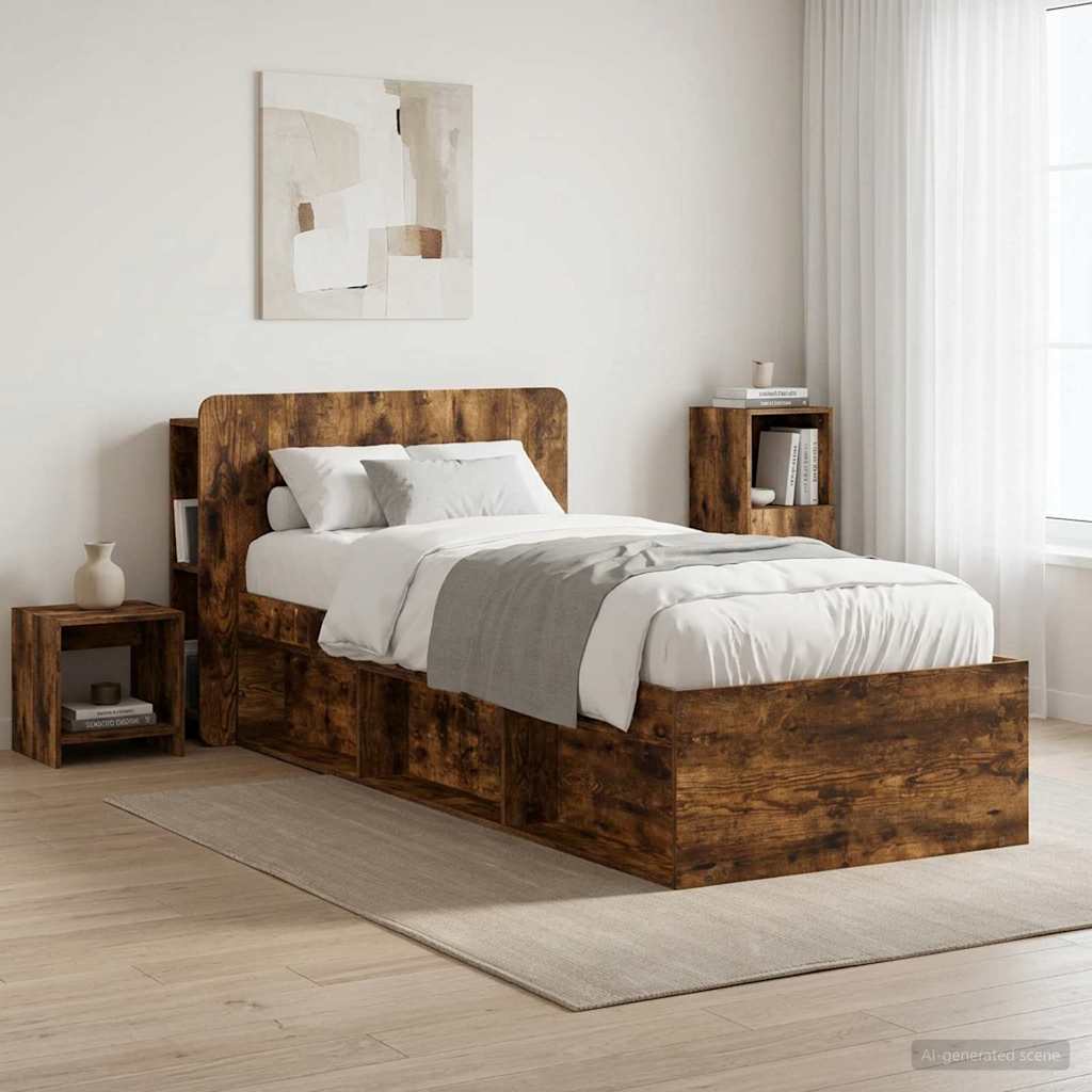 Headboard Cabinet with Storage Smoked Oak Engineered Wood