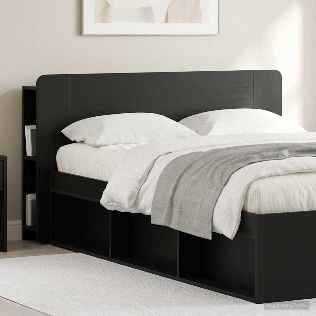 Headboard Cabinet Black 135 x 18.5 x 80 cm Engineered Wood