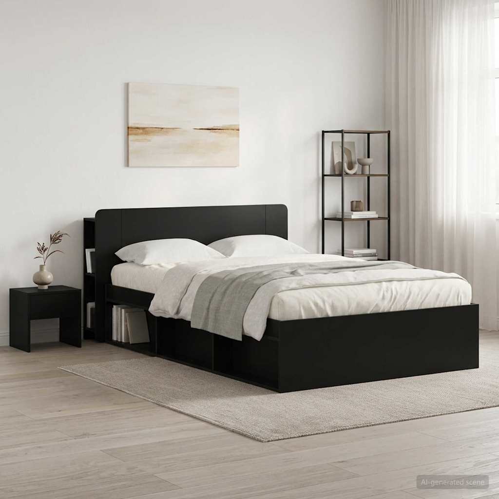 Headboard Cabinet Black 135 x 18.5 x 80 cm Engineered Wood