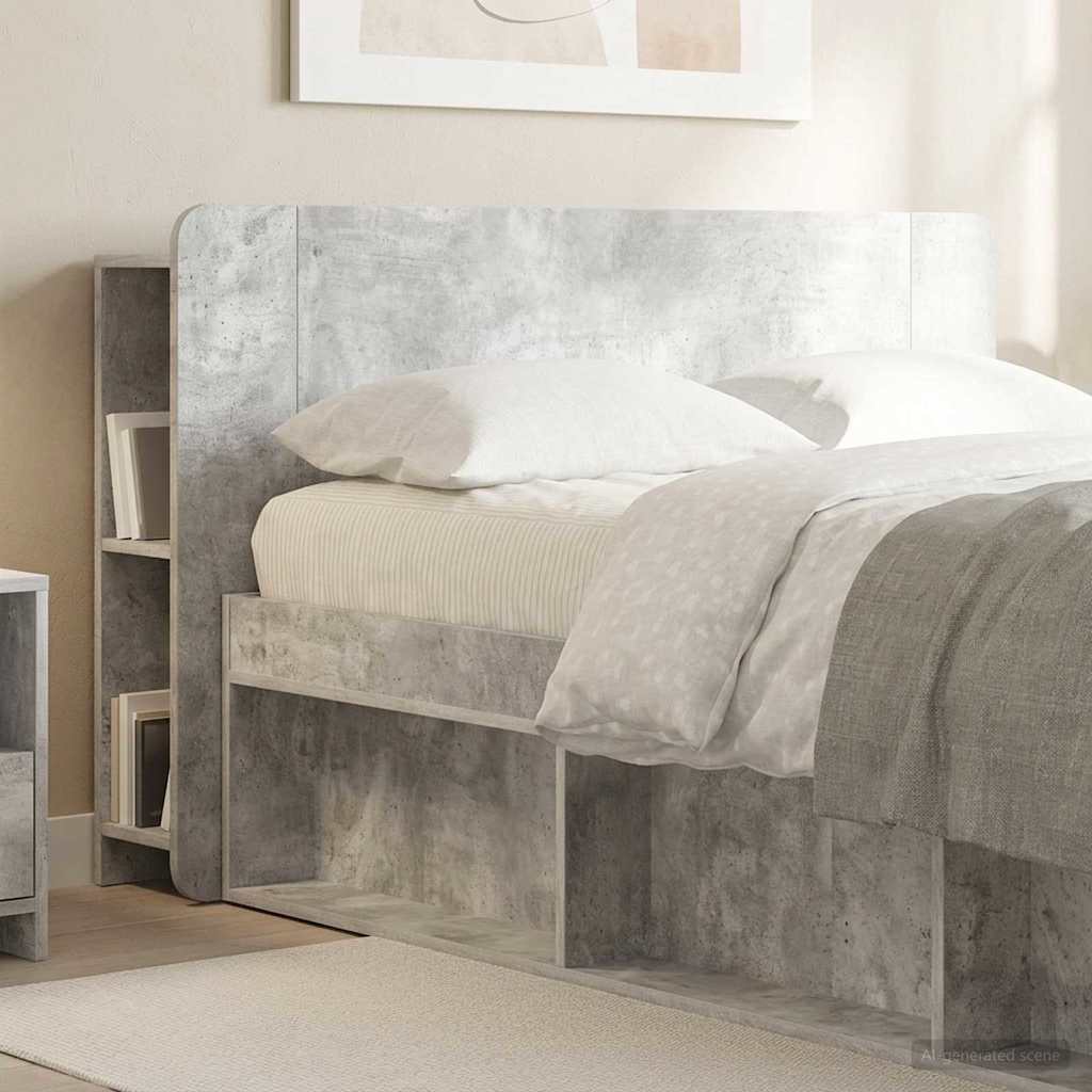 Headboard Cabinet with Storage Concrete Grey Engineered Wood
