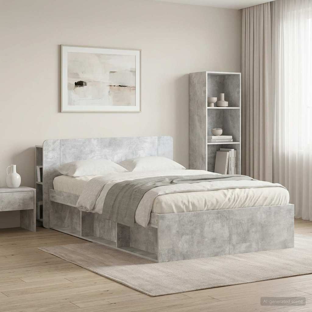 Headboard Cabinet with Storage Concrete Grey Engineered Wood