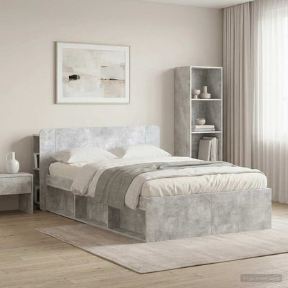 Headboard Cabinet with Storage Concrete Grey Engineered Wood