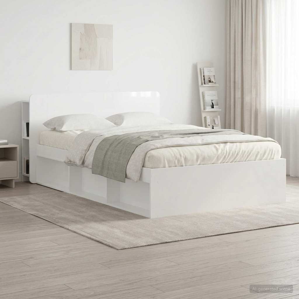 Headboard Cabinet with Storage White Engineered Wood