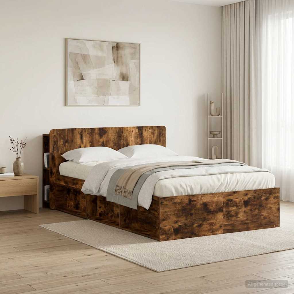 Headboard Cabinet with Storage Smoked Oak Engineered Wood