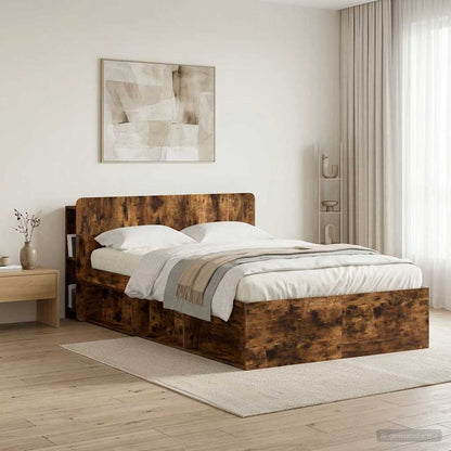 Headboard Cabinet with Storage Smoked Oak Engineered Wood