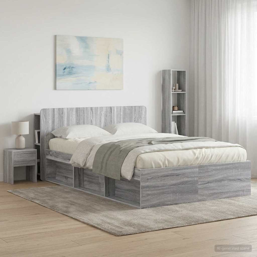 Headboard Cabinet with Storage Grey Sonoma Engineered Wood