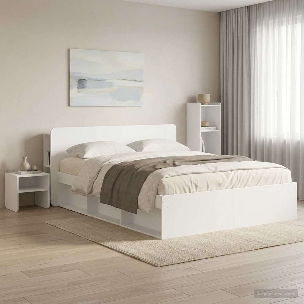 Headboard Cabinet with Storage White Engineered Wood
