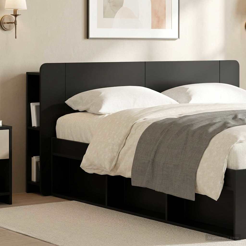 Headboard Cabinet with Storage Black Engineered Wood