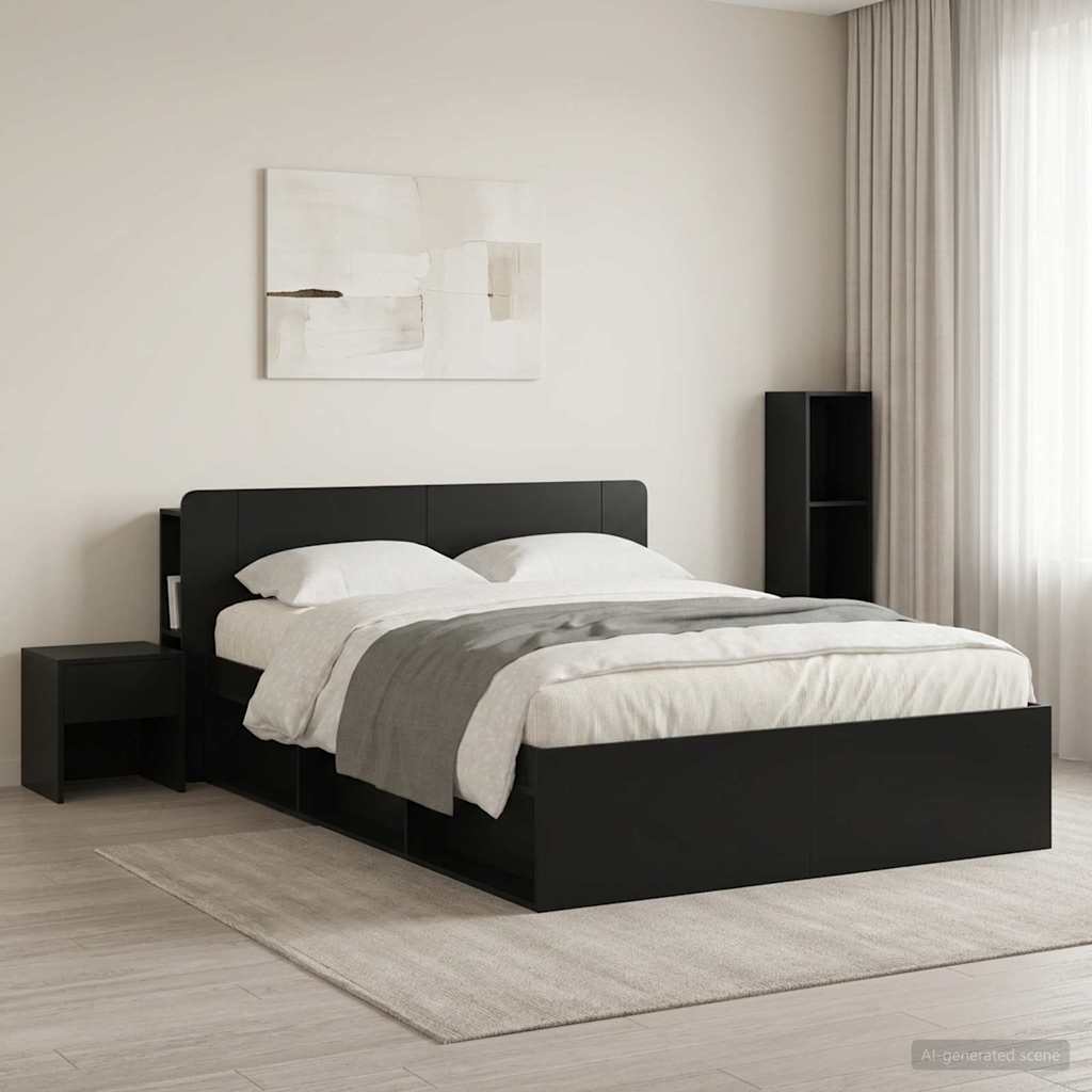 Headboard Cabinet with Storage Black Engineered Wood