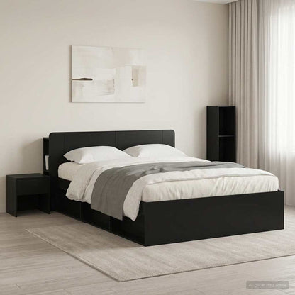 Headboard Cabinet with Storage Black Engineered Wood