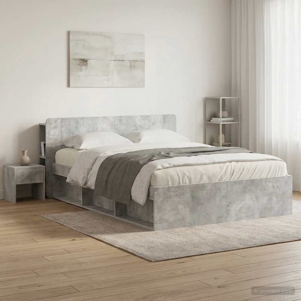 Headboard Cabinet with Storage Concrete Grey Engineered Wood