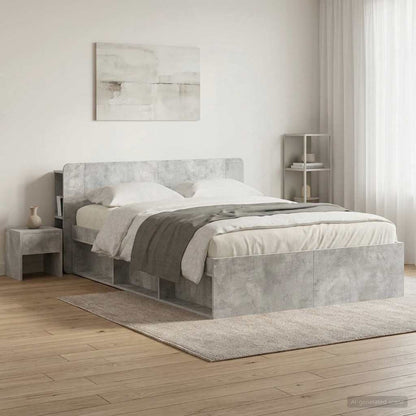 Headboard Cabinet with Storage Concrete Grey Engineered Wood