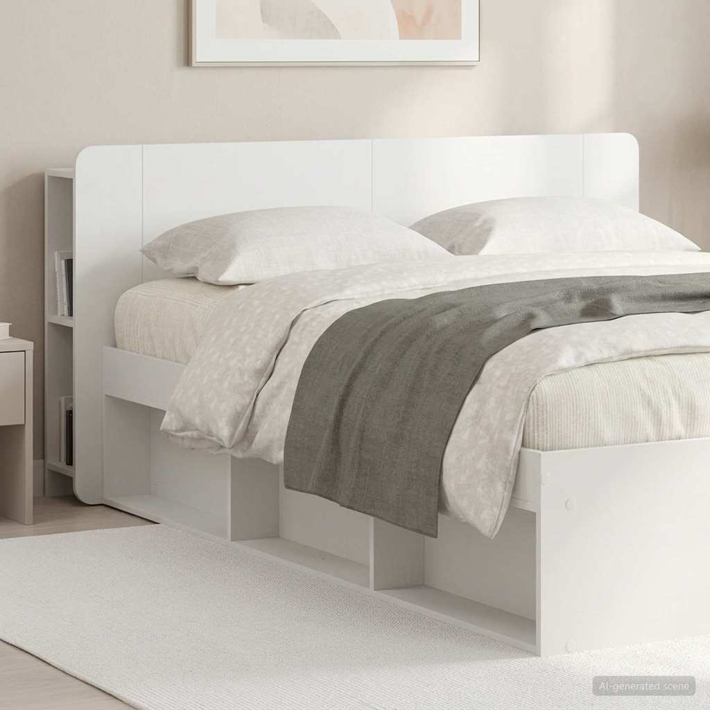Headboard Cabinet with Storage High Gloss White Engineered Wood