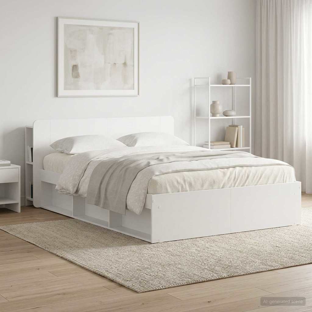 Headboard Cabinet with Storage High Gloss White Engineered Wood