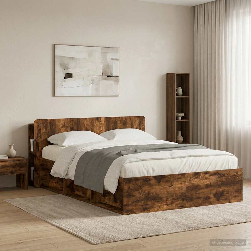 Headboard Cabinet with Storage Smoked Oak Engineered Wood
