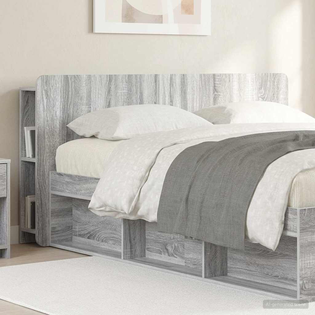 Headboard Cabinet with Storage Grey Sonoma Engineered Wood