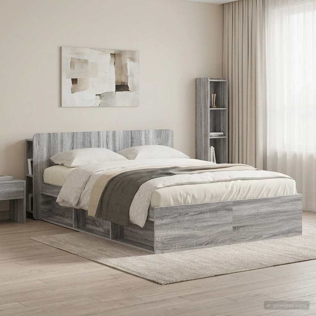 Headboard Cabinet with Storage Grey Sonoma Engineered Wood