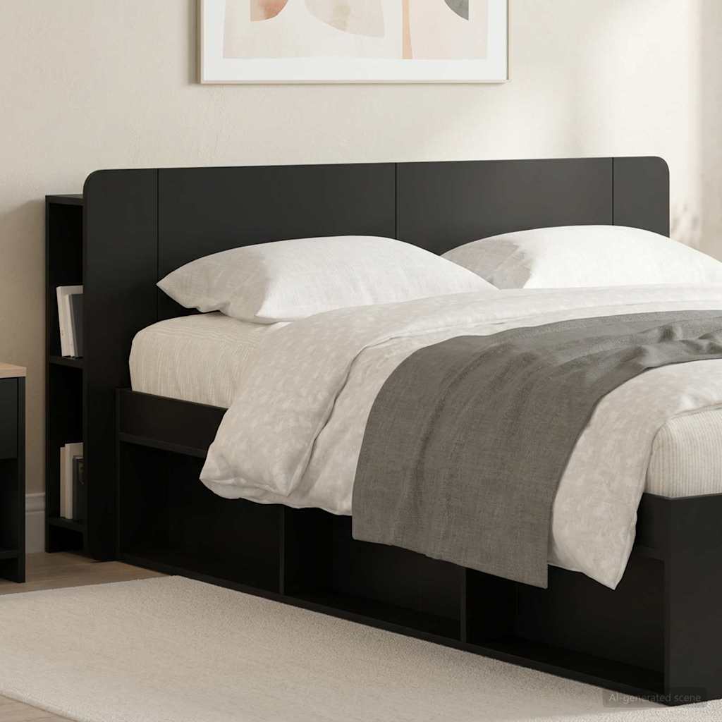 Headboard Cabinet with Storage Black Engineered Wood