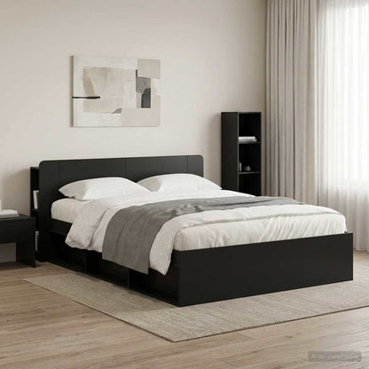 Headboard Cabinet with Storage Black Engineered Wood