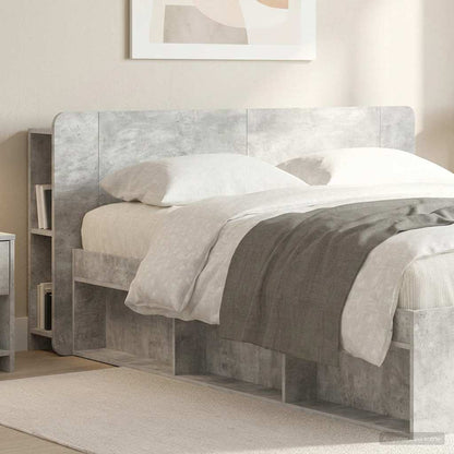 Headboard Cabinet with Storage Concrete Grey Engineered Wood