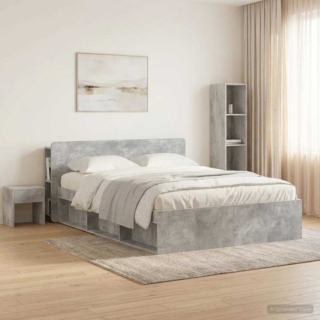 Headboard Cabinet with Storage Concrete Grey Engineered Wood