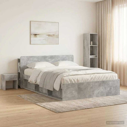 Headboard Cabinet with Storage Concrete Grey Engineered Wood