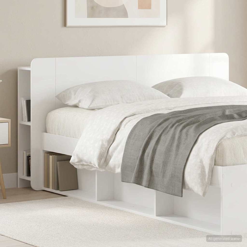 Headboard Cabinet with Storage High Gloss White Engineered Wood