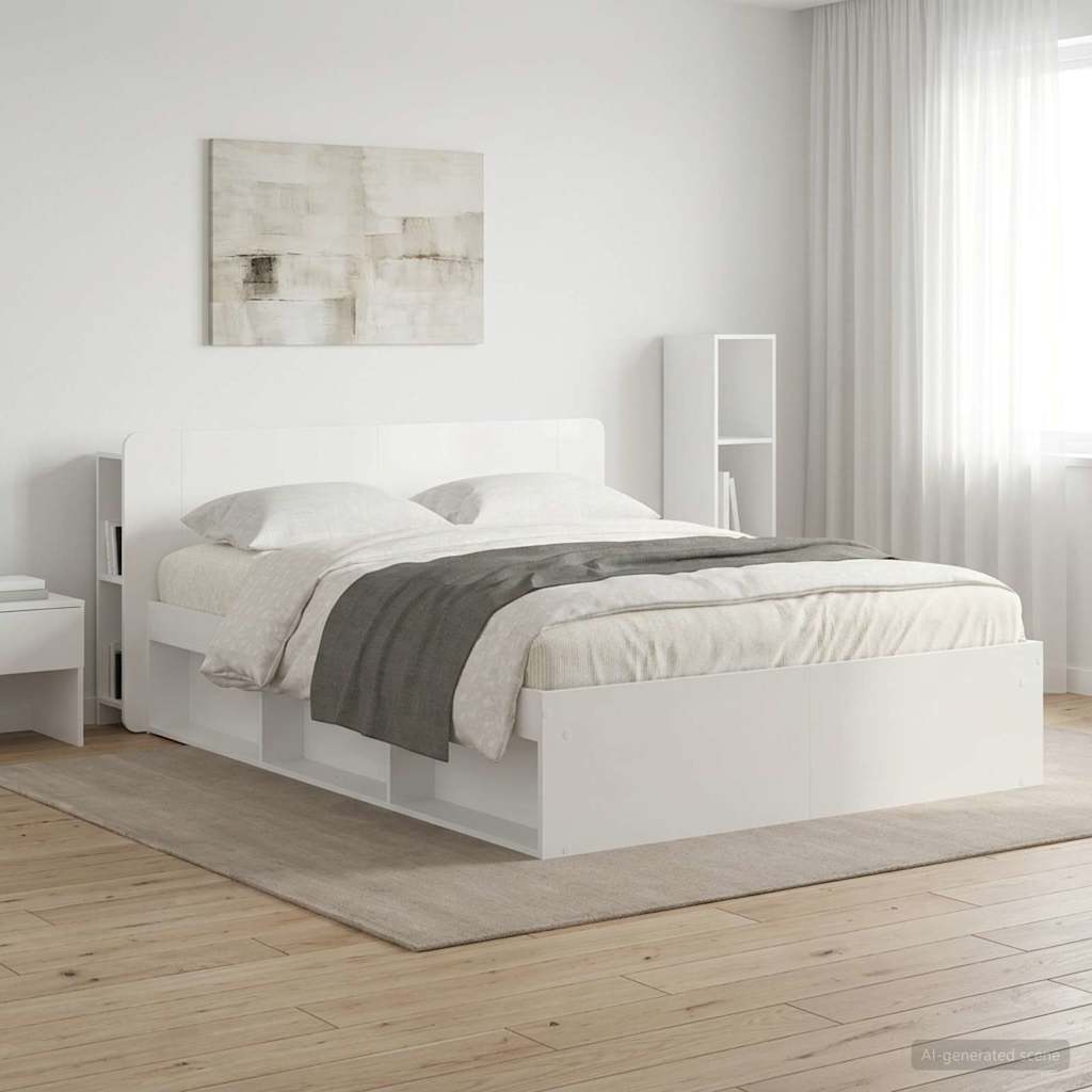 Headboard Cabinet with Storage High Gloss White Engineered Wood