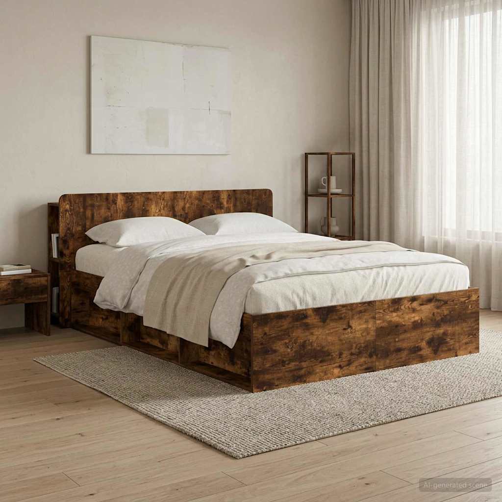 Headboard Cabinet with Storage Smoked Oak Engineered Wood