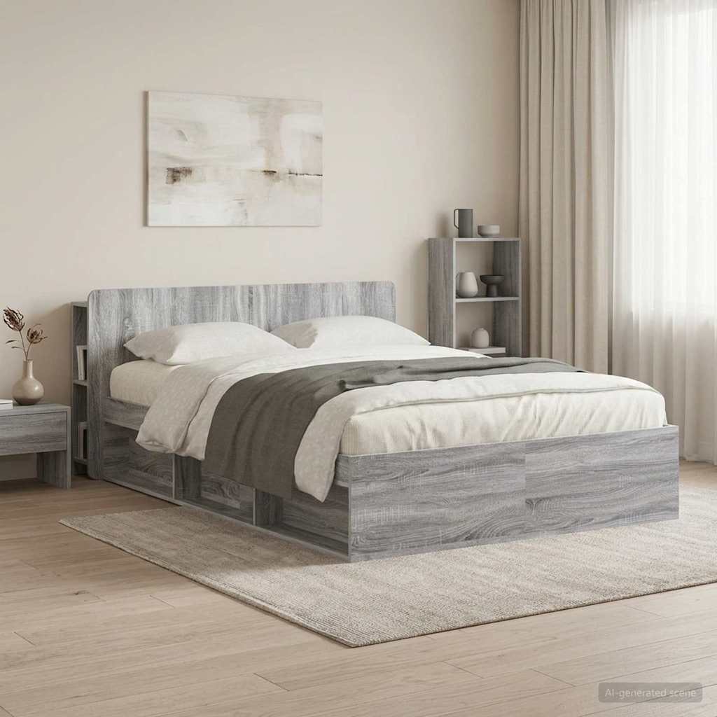 Headboard Cabinet with Storage Grey Sonoma Engineered Wood