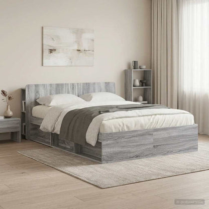 Headboard Cabinet with Storage Grey Sonoma Engineered Wood