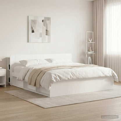 Headboard Cabinet with Storage White Engineered Wood