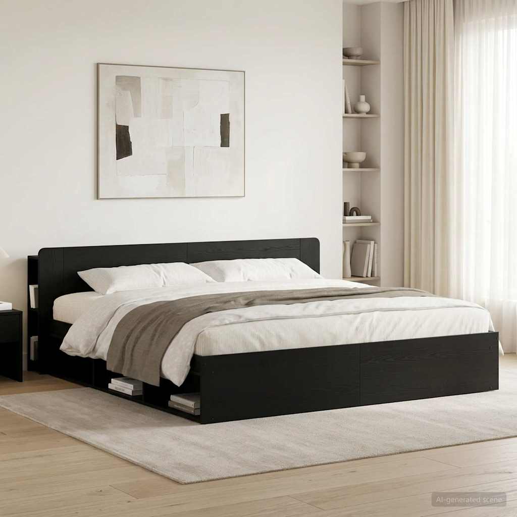 Headboard Cabinet with Storage Black Engineered Wood